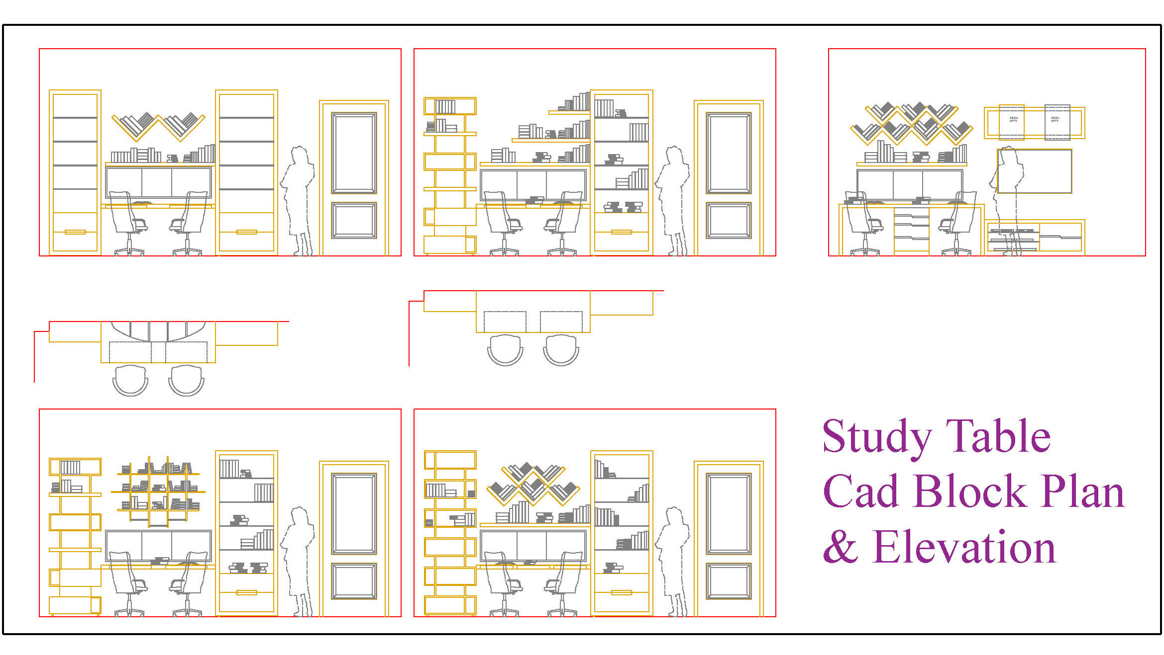 Free Study Table CAD Block Plan & Elevation